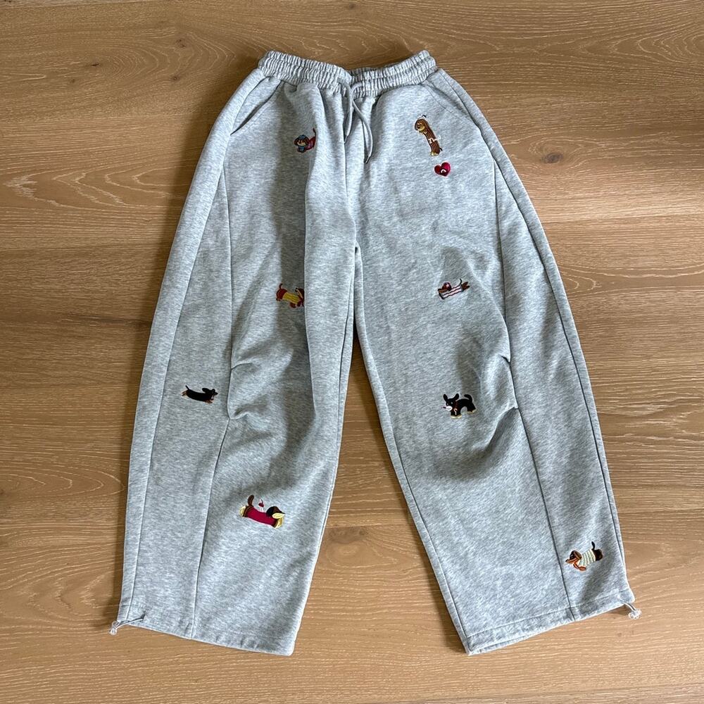 Aelfric Eden Sweatpants Baggy Barrel Embroidery Dog Size S Gray